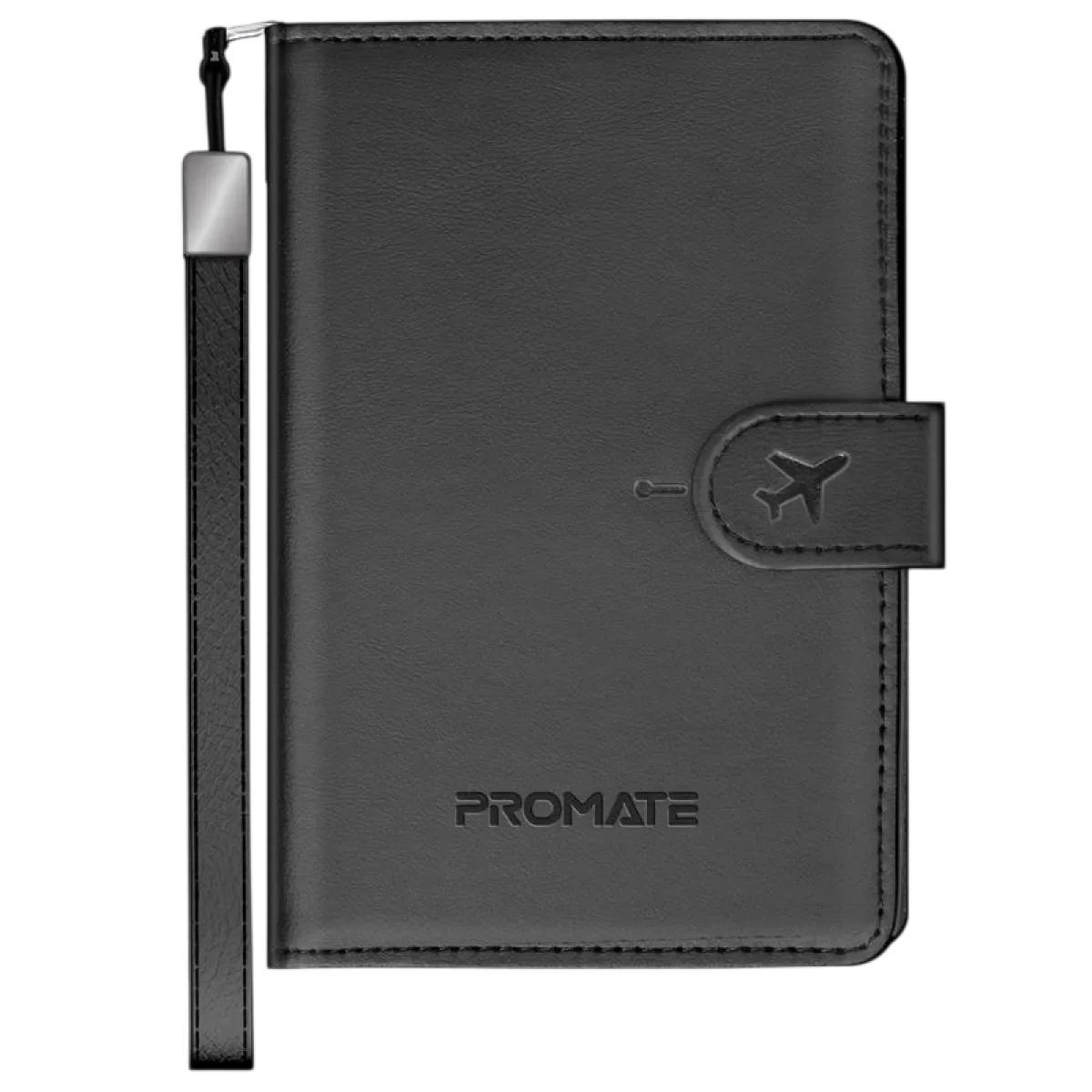 Promate (PassMate) Smart Anti-Loss Passport Holder Leather Protective Case - 2Yrs- Black