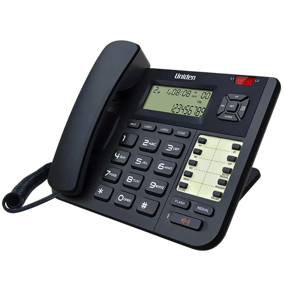Uniden (AT8502) Corded Phone - 2x Line Speakerphone - 3Way Conference Call - DND function - Black