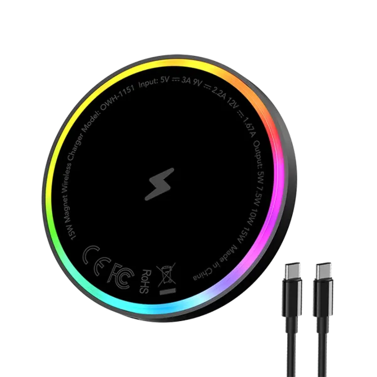 Oraimo (OWH-1151) Power Dock 15W Wireless QI Charger + USB-C Cable - Black