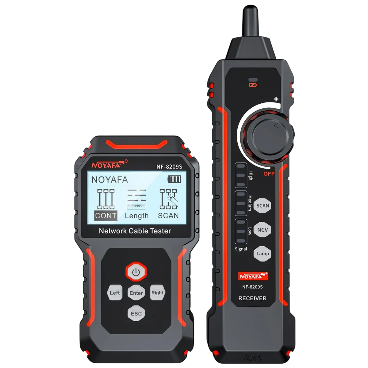 Noyafa (NF-8209S) Advanced Network Cable Tester with Tone Tracer, Three Wire Tracing Modes - Black