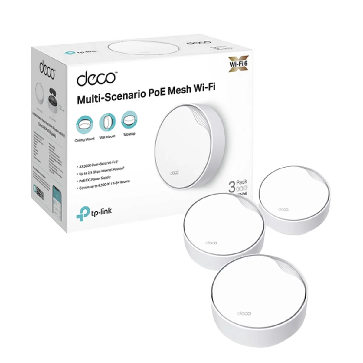 TP-Link Deco X50-PoE(3 Pack) AX3000 Whole Home Mesh WiFi6 System with PoE - White
