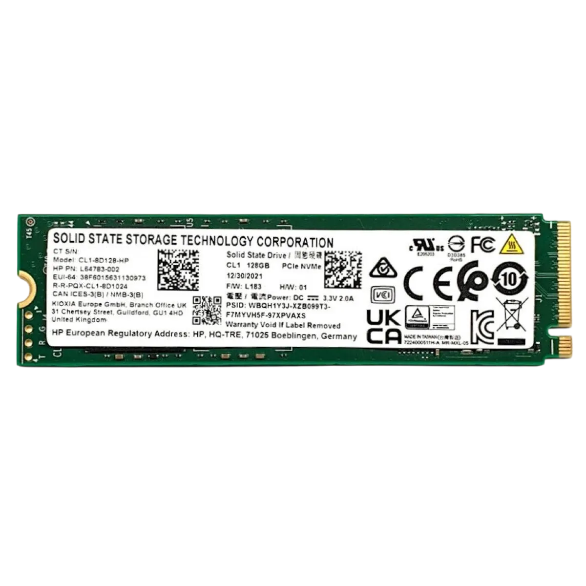 Kioxia (CL1-8D128-HP) 128Gb PCIe NVMe M.2 2280 SSD