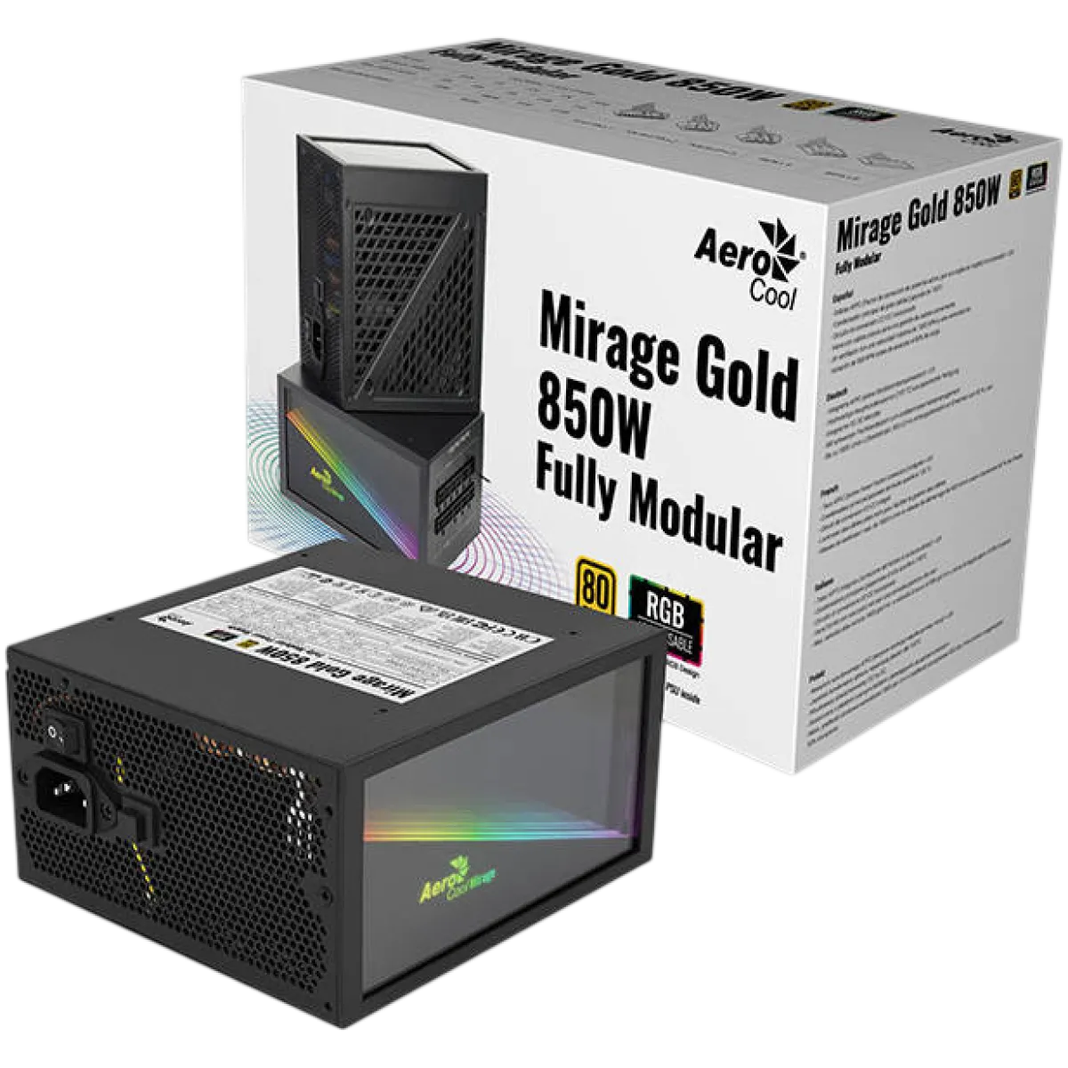AeroCool Mirage Gold 850W Power Supply 80 Plus Gold - Fully Modular - ATX - Black