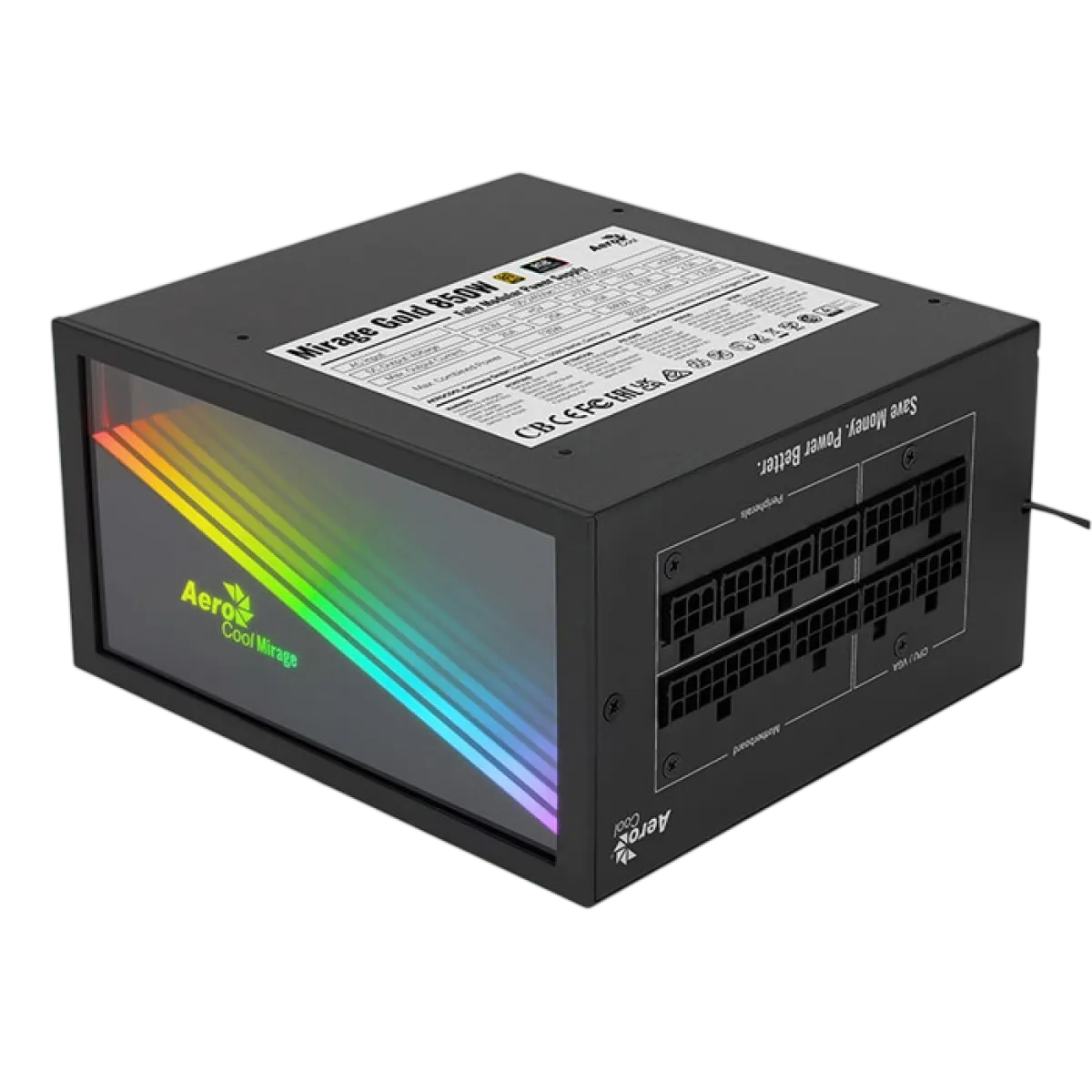 AeroCool Mirage Gold 850W Power Supply 80 Plus Gold - Fully Modular- ATX-Infinity Mirror ARGB-Black