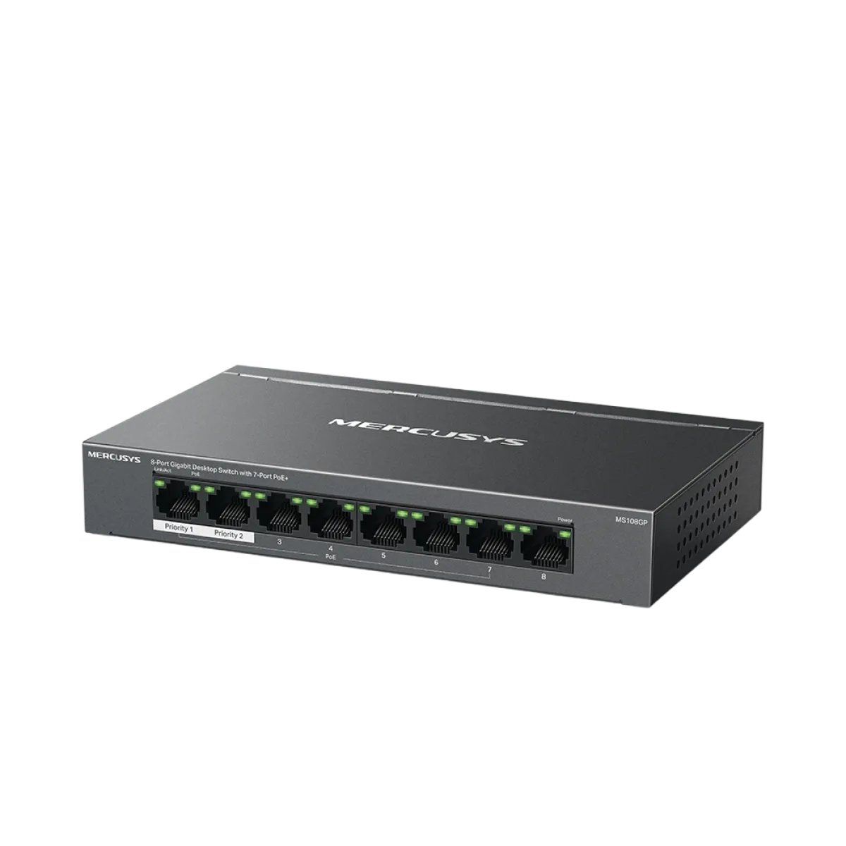 Mercusys by TP-Link (MS108GP) 8-Port Gigabit Desktop Switch with 7-Port PoE+ - Black