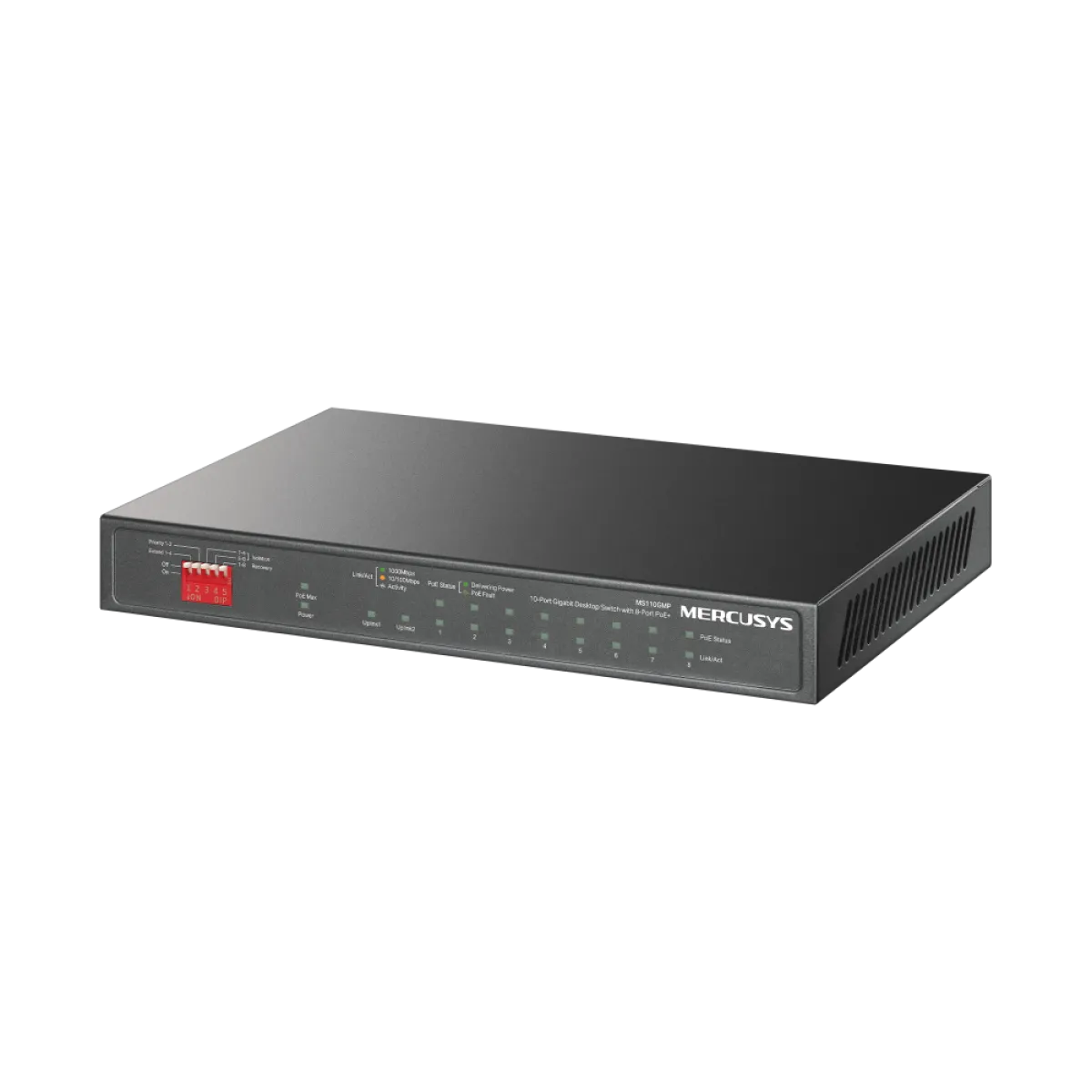 Mercusys by TP-Link (MS110GMP) 10-Port Gigabit Desktop Switch with 8-Port PoE+ - Black