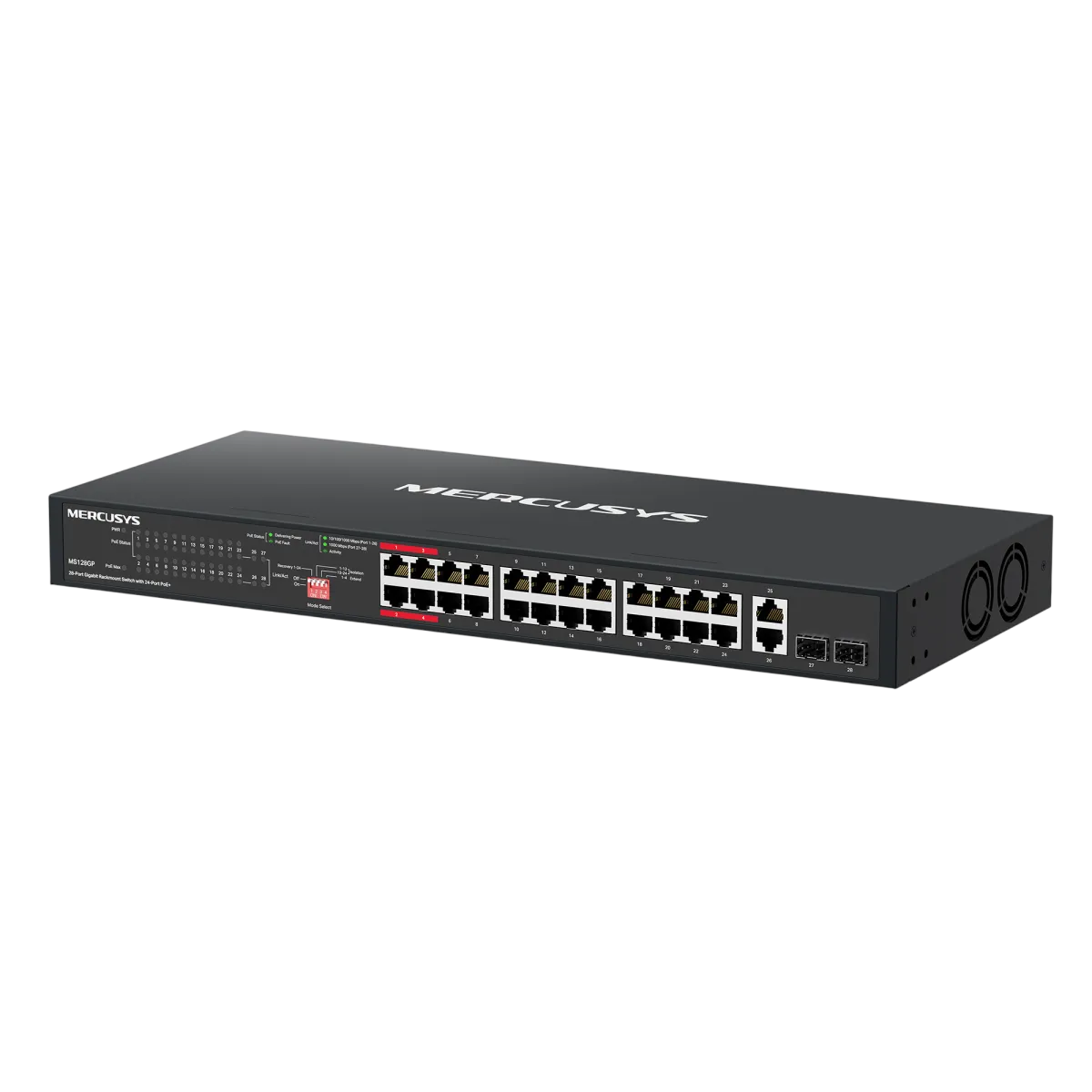 Mercusys by TP-Link (MS128GP) 28-Port Gigabit Unmanaged Rackmount Switch with 24-Port PoE+ - Black