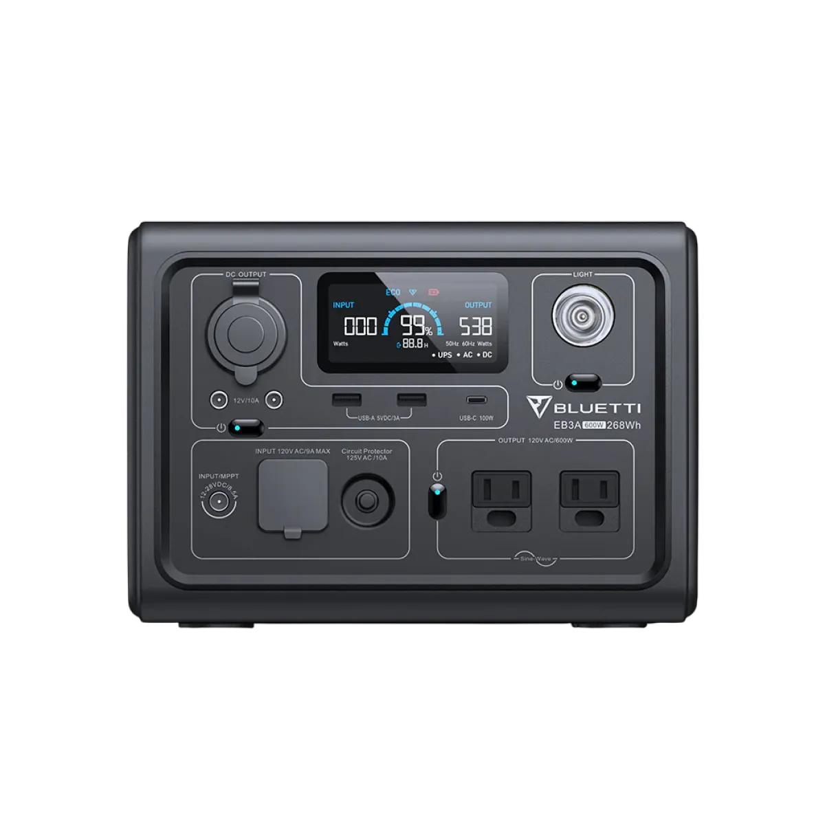 Bluetti (EB3A) Portable Power Station - 600W - 268Wh - Black