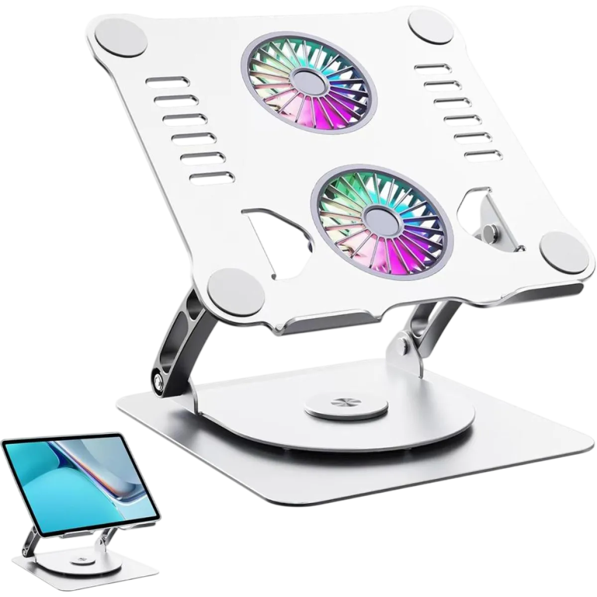 CEM (sh) Laptop Stand V4.0 - Ergonomic Design - 2x RGB Fans - 360° Rotation - Aluminium