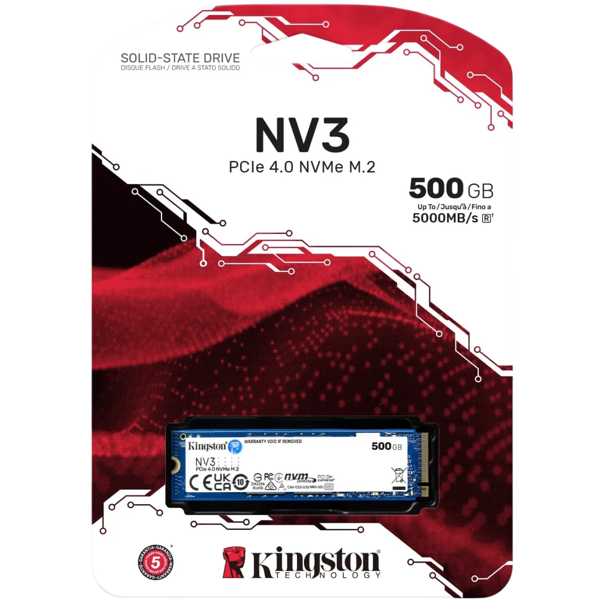 Kingston (SNV3S/500G) NV3 500Gb M.2 2280 NVMe PCIe Gen 4.0x4, 3Y - Blue PCB