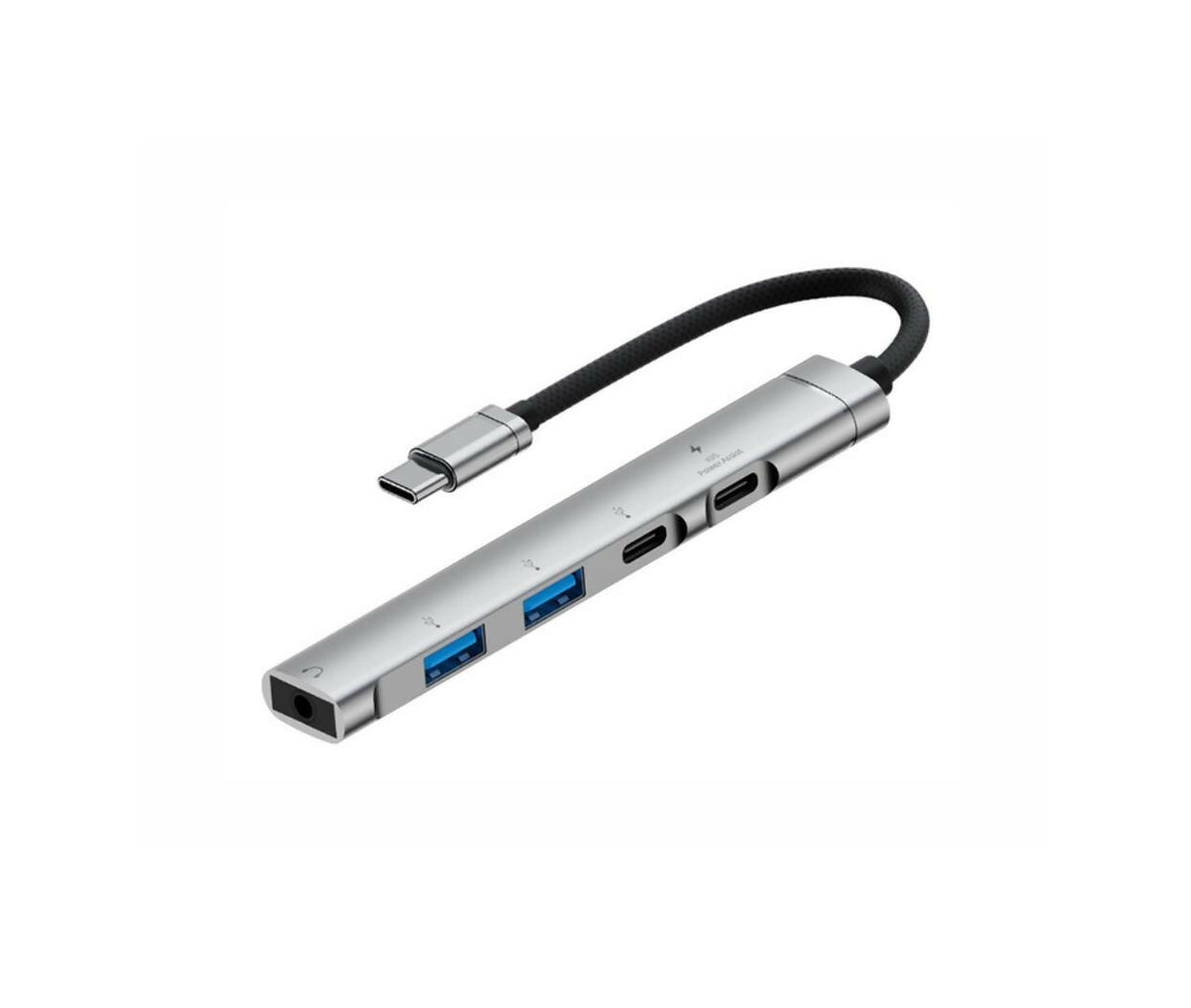 USB Converter | USB-C - Jack Stereo Female 3.5mm+2x USB3.0+2x USB-C