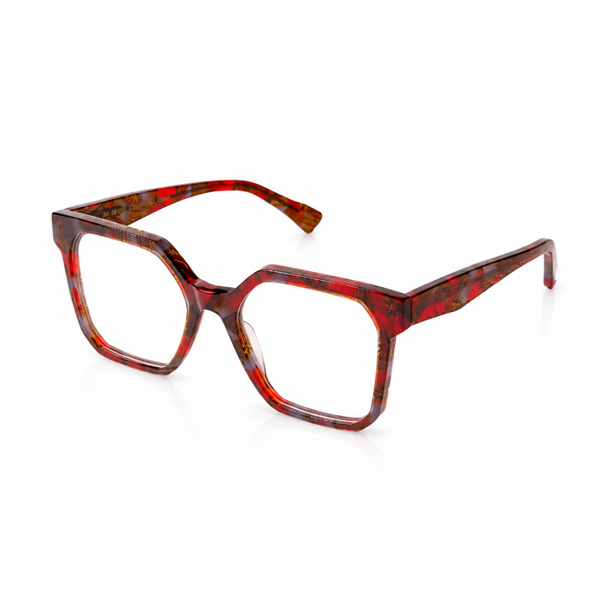 Tortoiseshell red eyeglasses on a white background