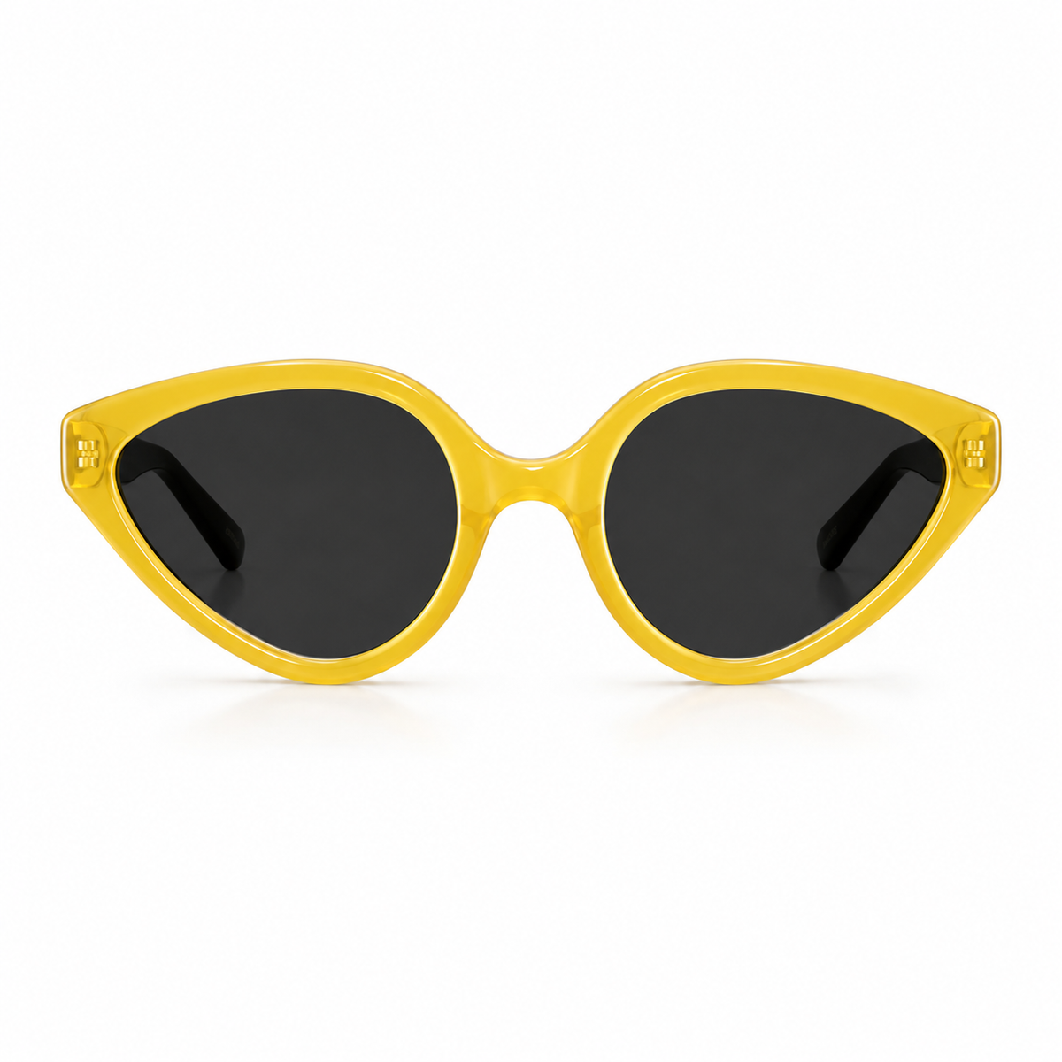 Yellow oversize sunglasses with black lenses on a white background