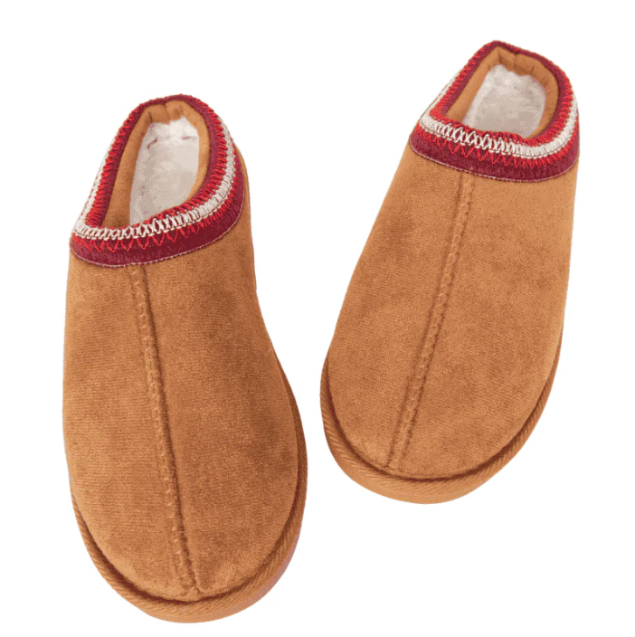 Chestnut Embroidered Cute Slip-on Slippers