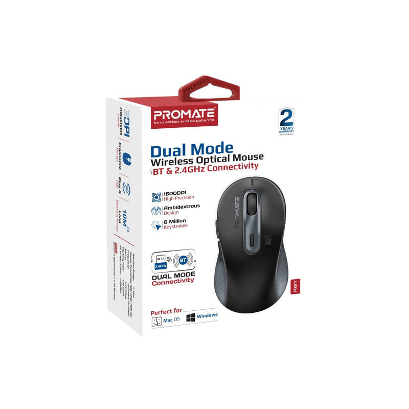 Promate Wireless Optical Mouse Bluetooth and 2.4GHz Black