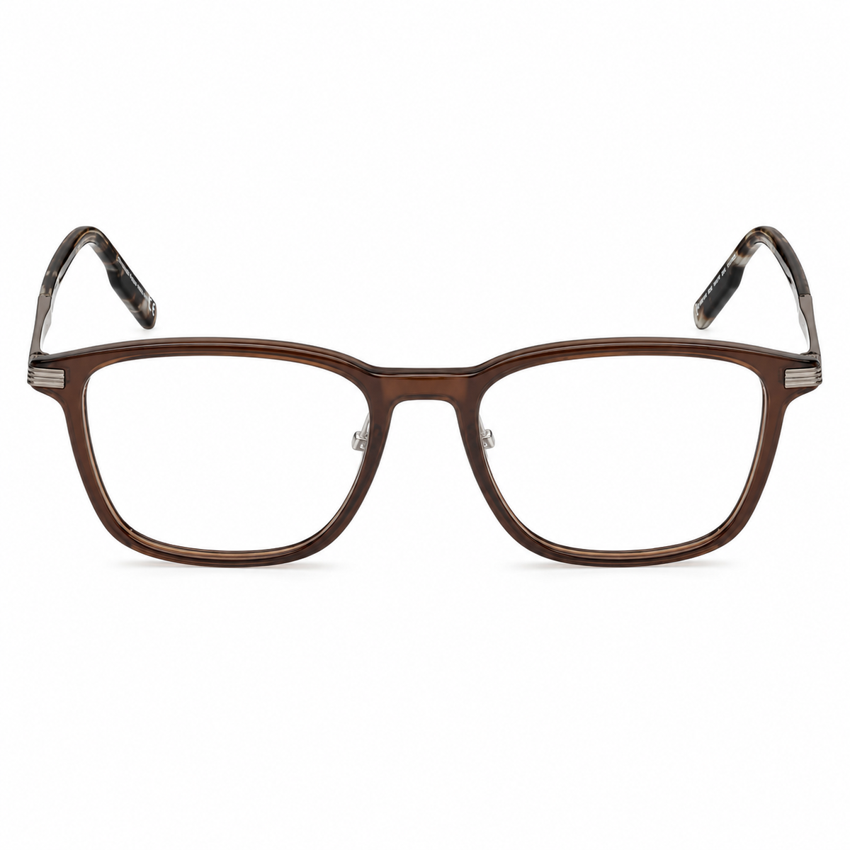 Brown eyeglasses on a white background.