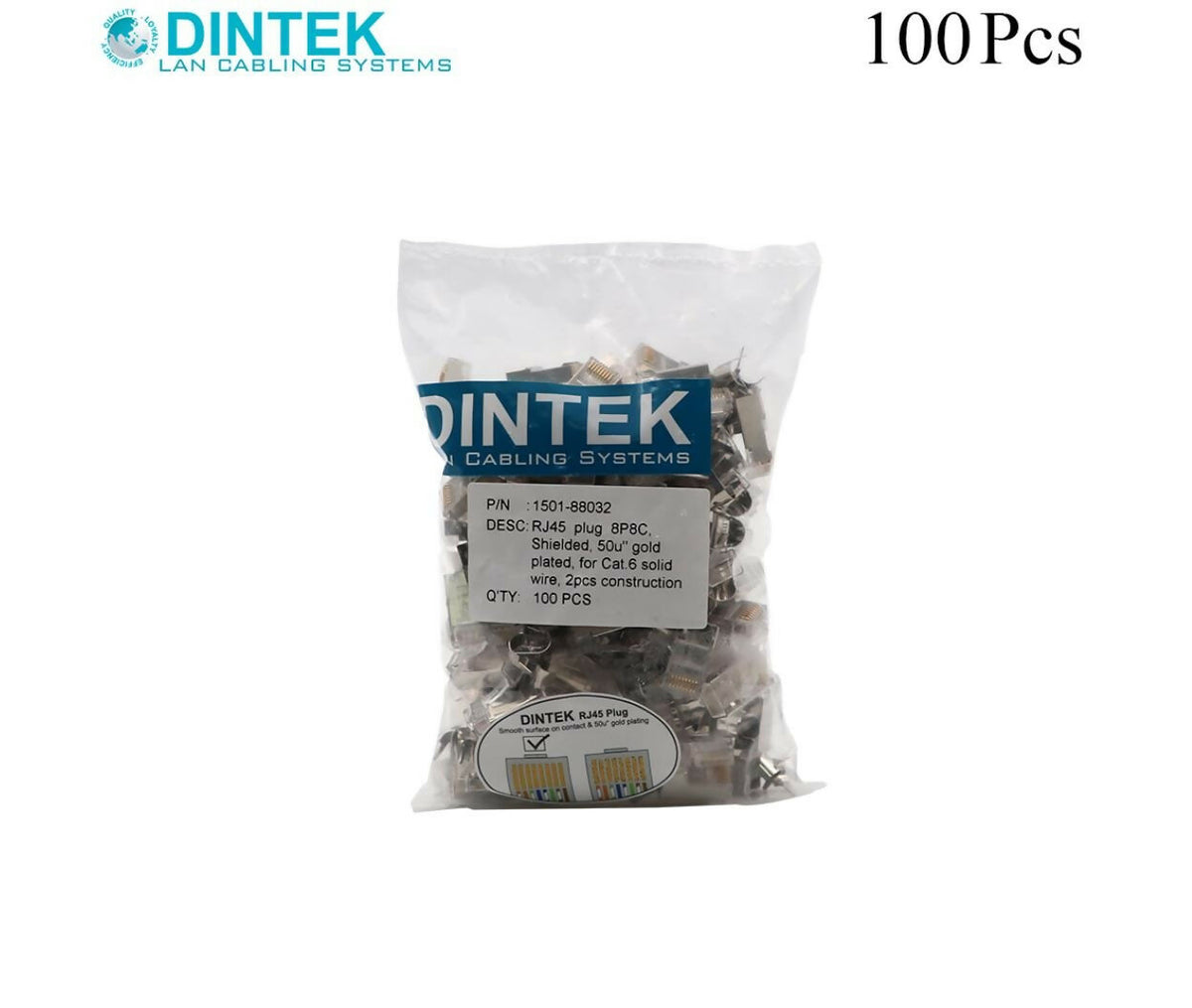 Network Plug | RJ45 CAT6 | 100pcs | Shield | Dintek