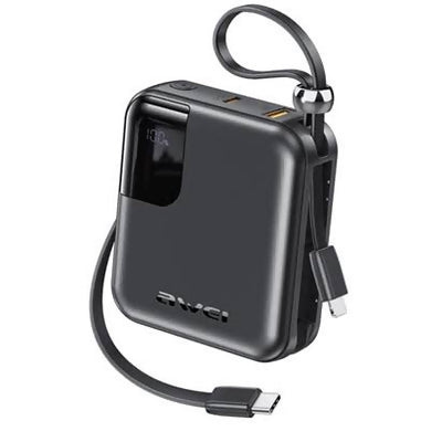 Awei Power Bank 10000mAh black mini power bank with Dual cables